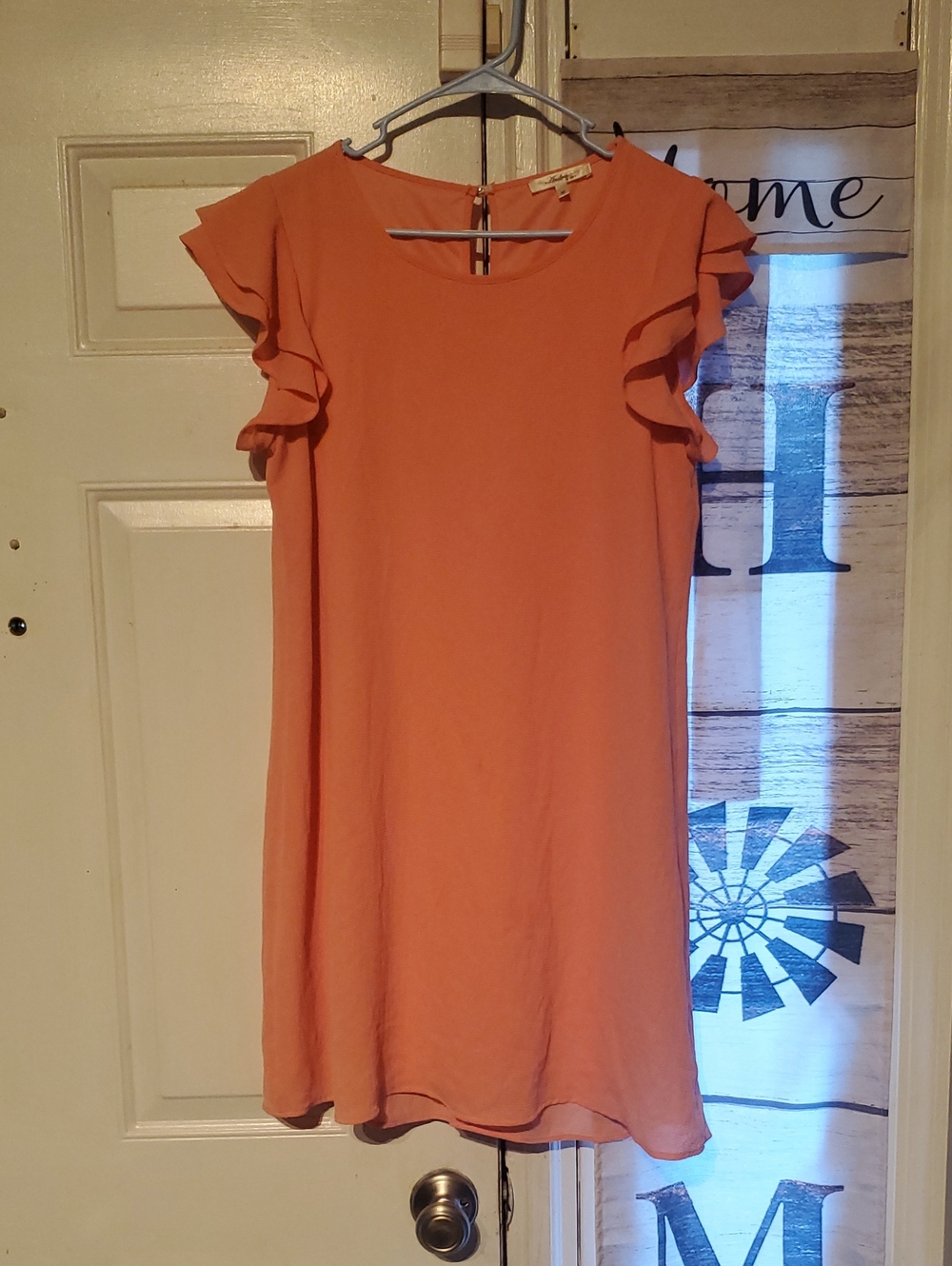 Andree Coral Flutter-Sleeve Shift Mini Dress